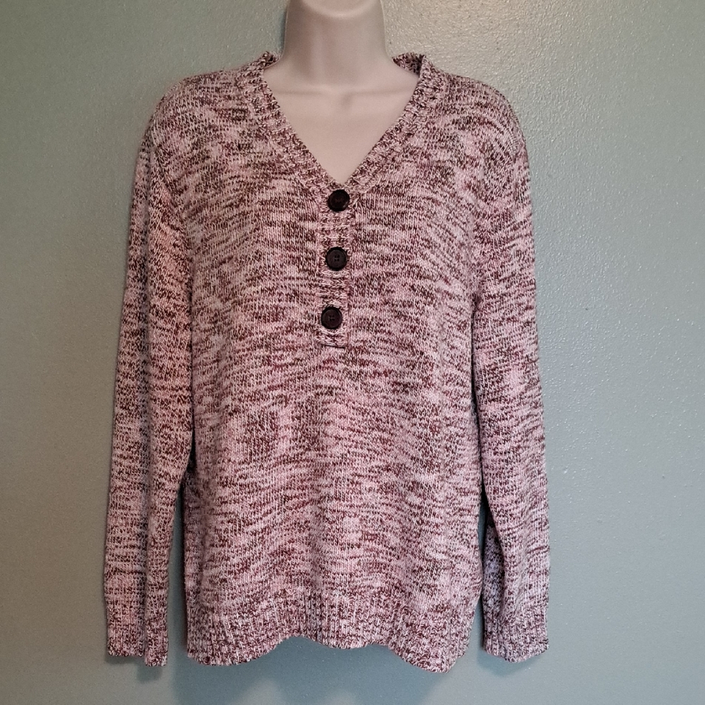 Vintage Karen Scott Verigated Chunky Sweater XL Mauve Pink Pull Over